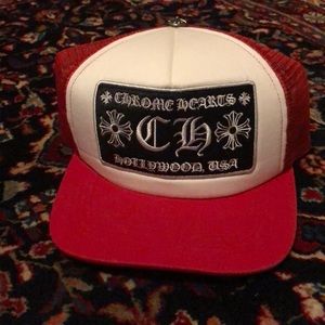 red chrome hearts hat